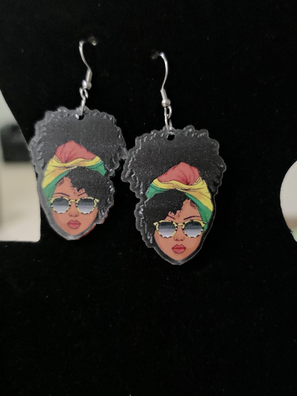 Afro Silhouette Earrings with Colorful Headwrap - Women Jewelry